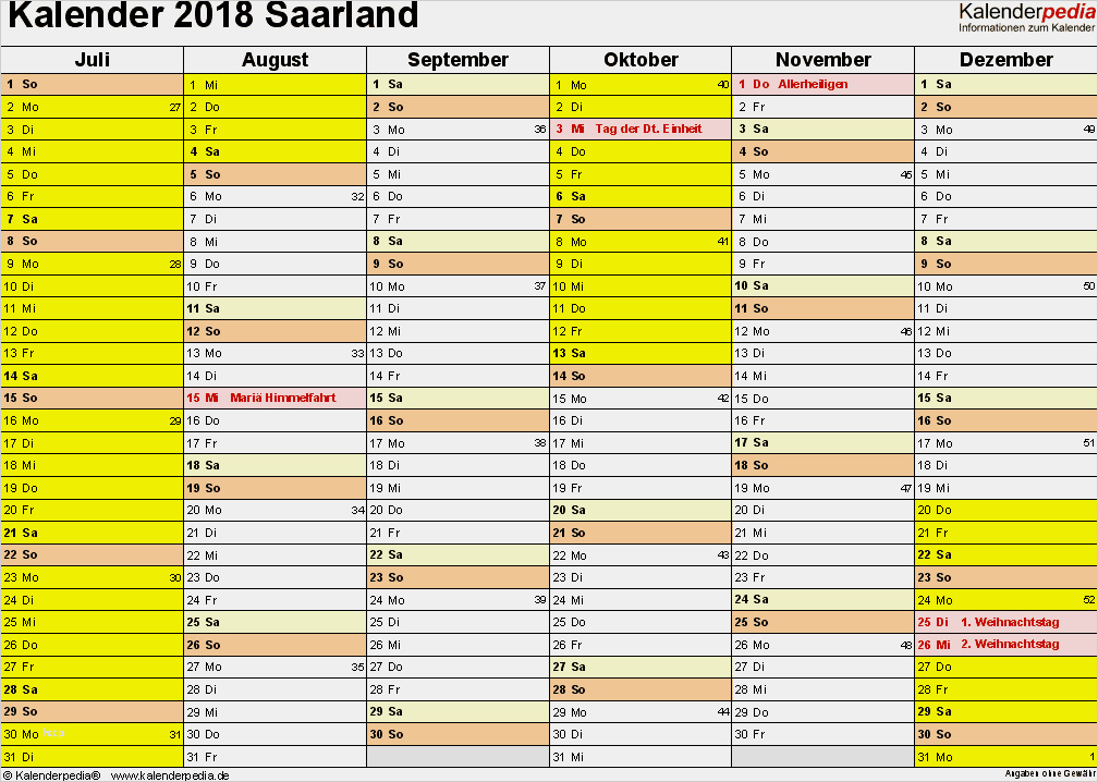3 Monatskalender Vorlage Beste Kalender 2018 Saarland Ferien Feiertage Word Vorlagen