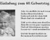 60 Geburtstag Einladung Vorlage Großartig Einladungskarte 60 Geburtstag Vorlagen – Travelslow