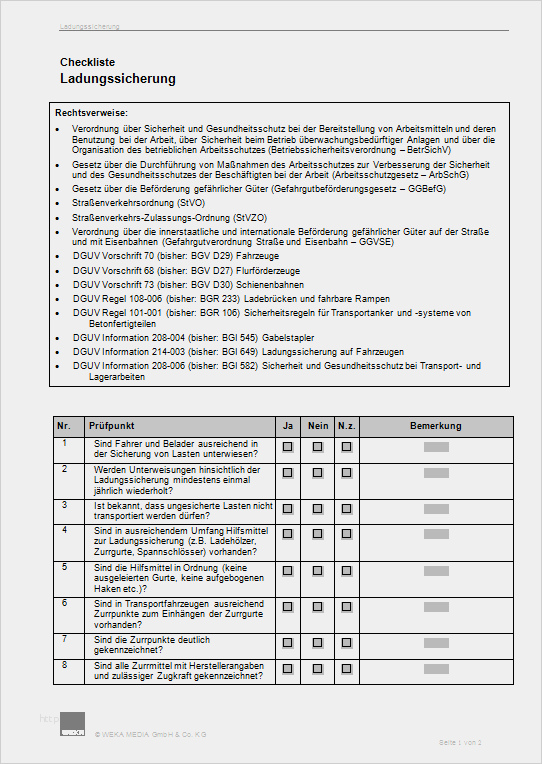 Abnahmeprotokoll Maschine Vorlage Erstaunlich Checkliste Ladungssicherung