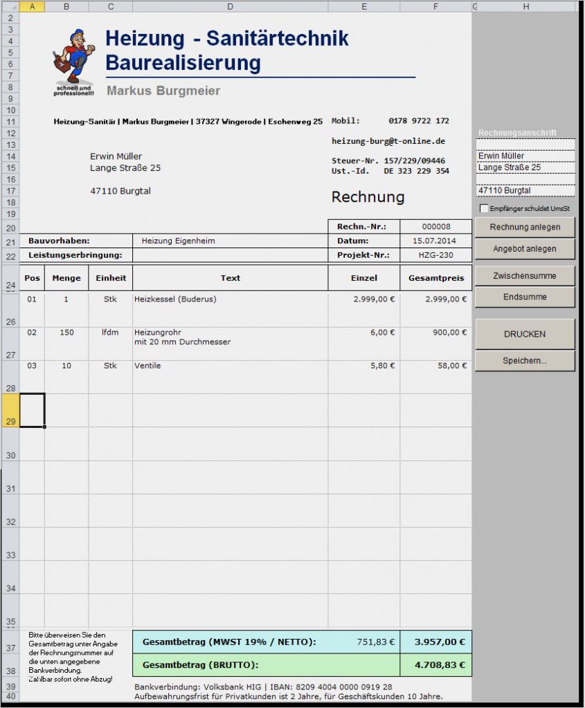 Access Rechnung Erstellen Vorlage Wunderbar Mit Excel Rechnungen Schreiben