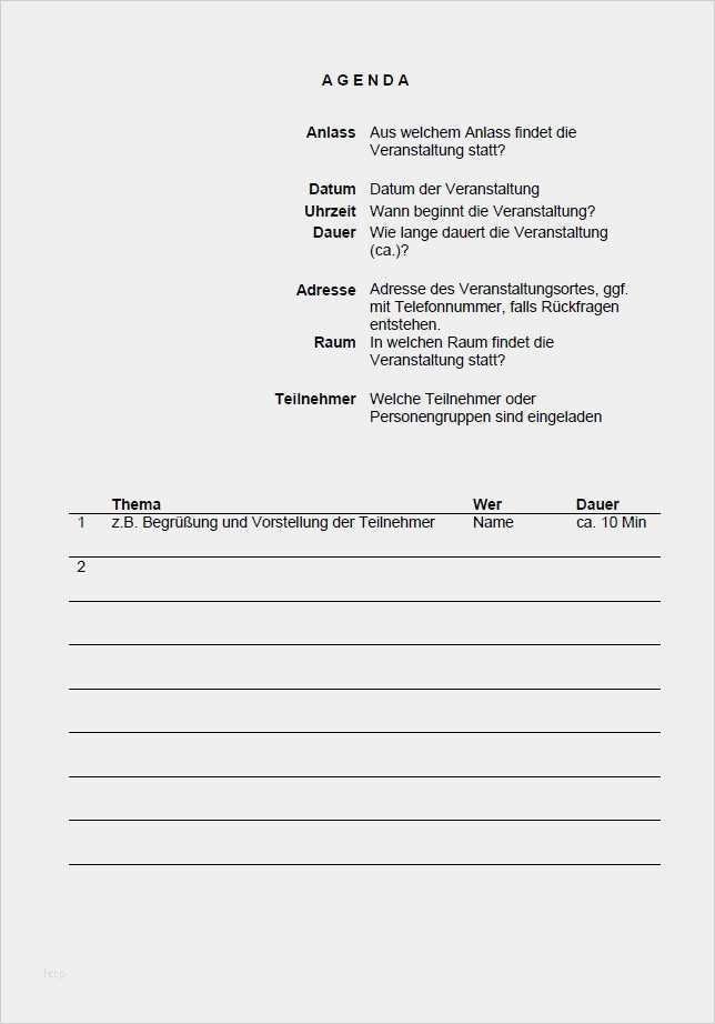 Agenda Meeting Vorlage Einzigartig Tagesordnung Vorlage