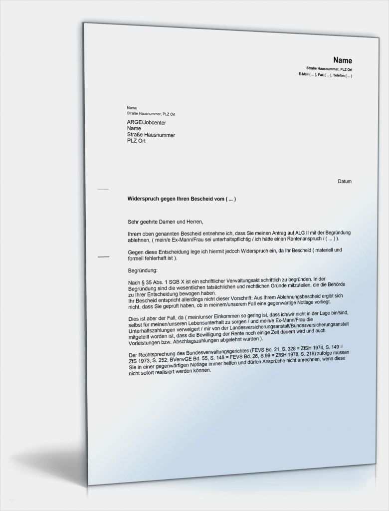 Alg2 Widerspruch Vorlage Elegant Widerspruch Ablehnung Antrag Alg Ii