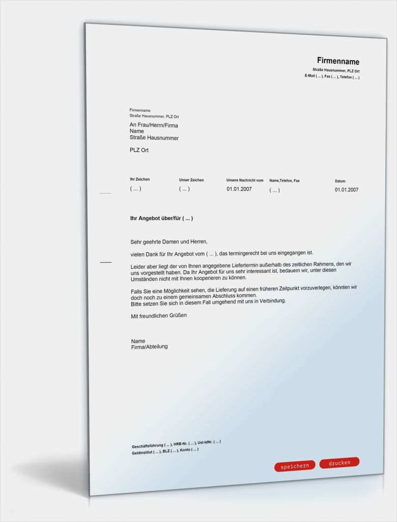 Angebot Absagen Vorlage Gut Absage Eines Angebotes Wegen Späten Liefertermins Muster