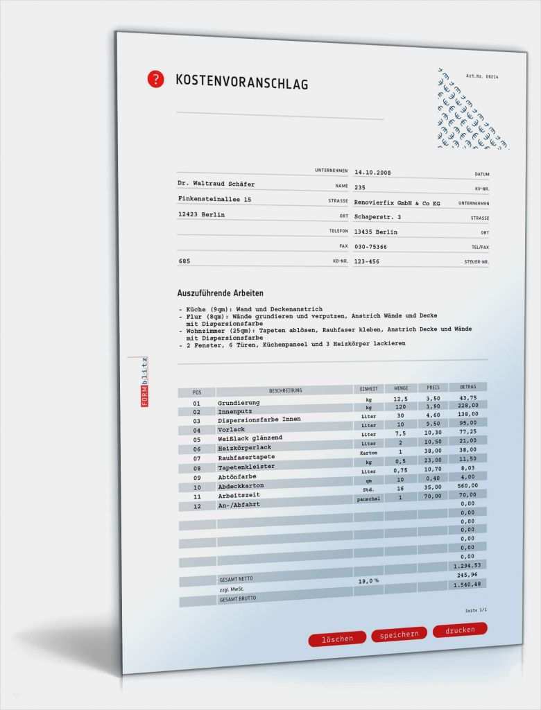 Angebot An Kunden Schreiben Vorlage Schön Kostenvoranschlag Angebot Malerbetrieb Vorlagen Zum Download
