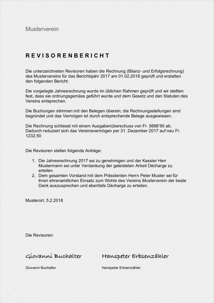 Antrag Verein Vorlage Cool Revisorenbericht Verein Vorlage