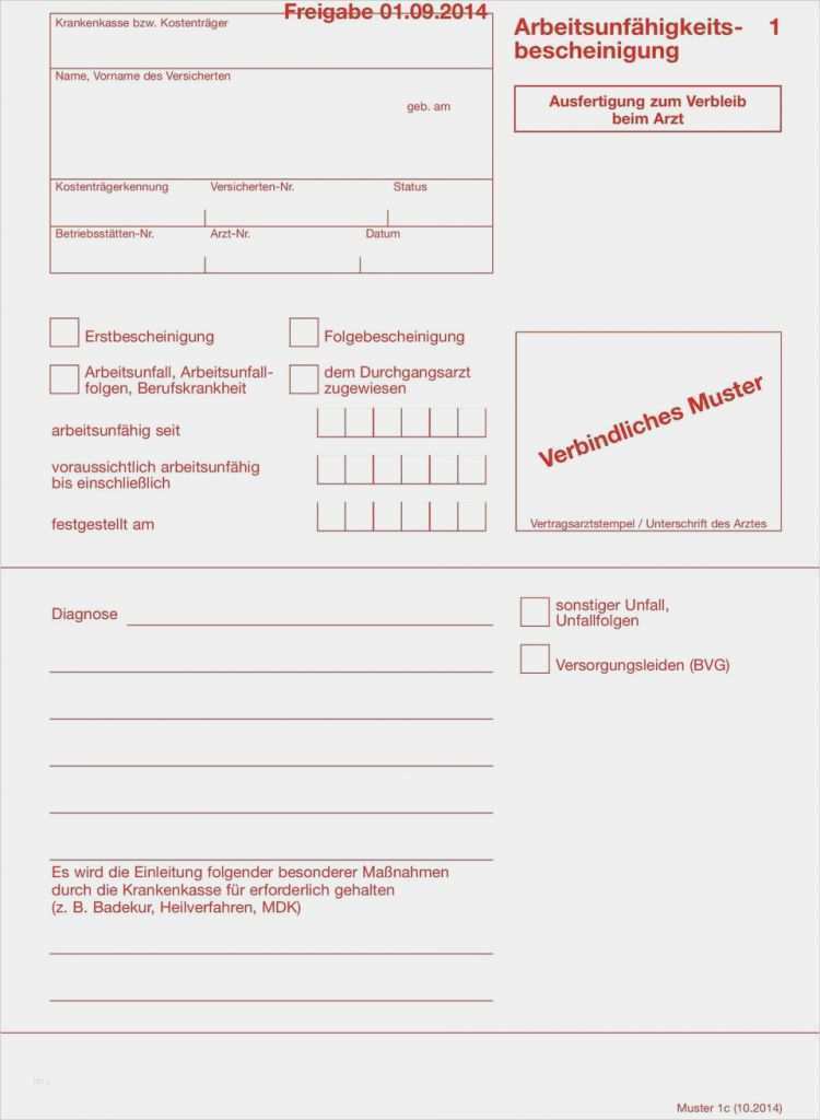 Arbeitsunfähigkeitsbescheinigung Zur Vorlage Bei Der Krankenkasse Wunderbar Arbeitsunfähigkeitsbescheinigung Verbindliches Muster