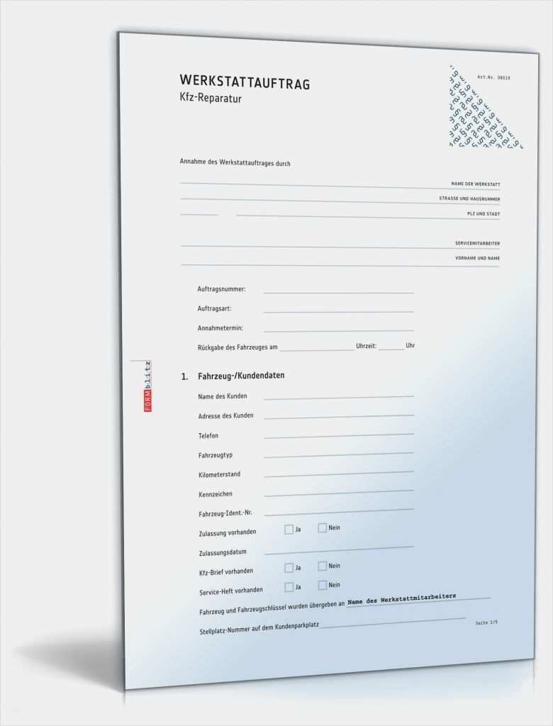 Auftrag Erteilen Vorlage Fabelhaft Werkstattauftrag Kfz Reparatur