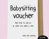 Babysitter Gutschein Vorlage Erstaunlich Items Similar to Funny New Baby Card Babysitting Voucher