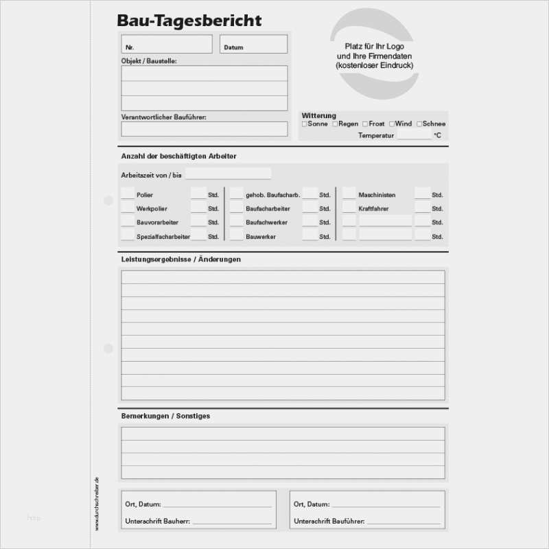 Bau Tagesbericht Vorlage Word Beste Bau Tagesbericht Mit Ihrem Logo