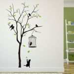 Baum An Wand Malen Vorlagen Angenehm Wandtattoo Baum Mit Vogelkäfig Und Katze