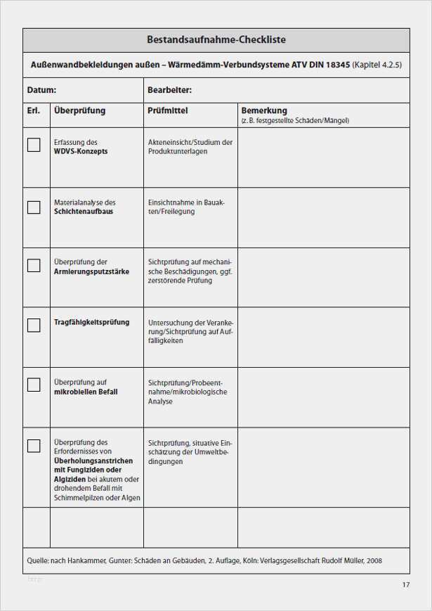 checklisten zur bestandsaufnahme an gebaeuden