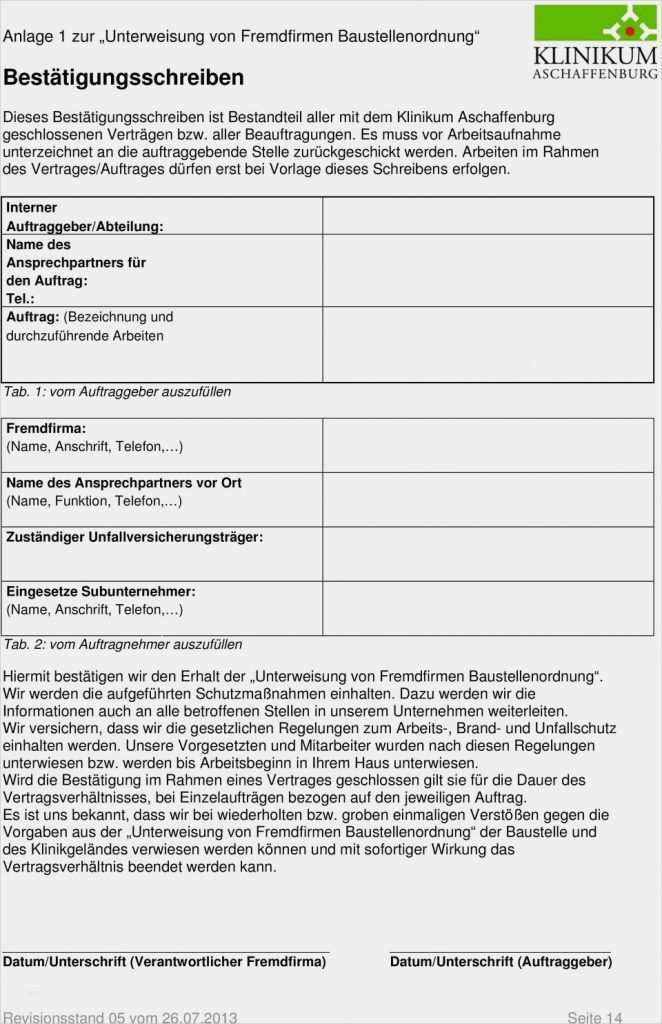 Baustellenordnung Vorlage Einzigartig Unterweisung Von Fremdfirmen Baustellenordnung Klinikum
