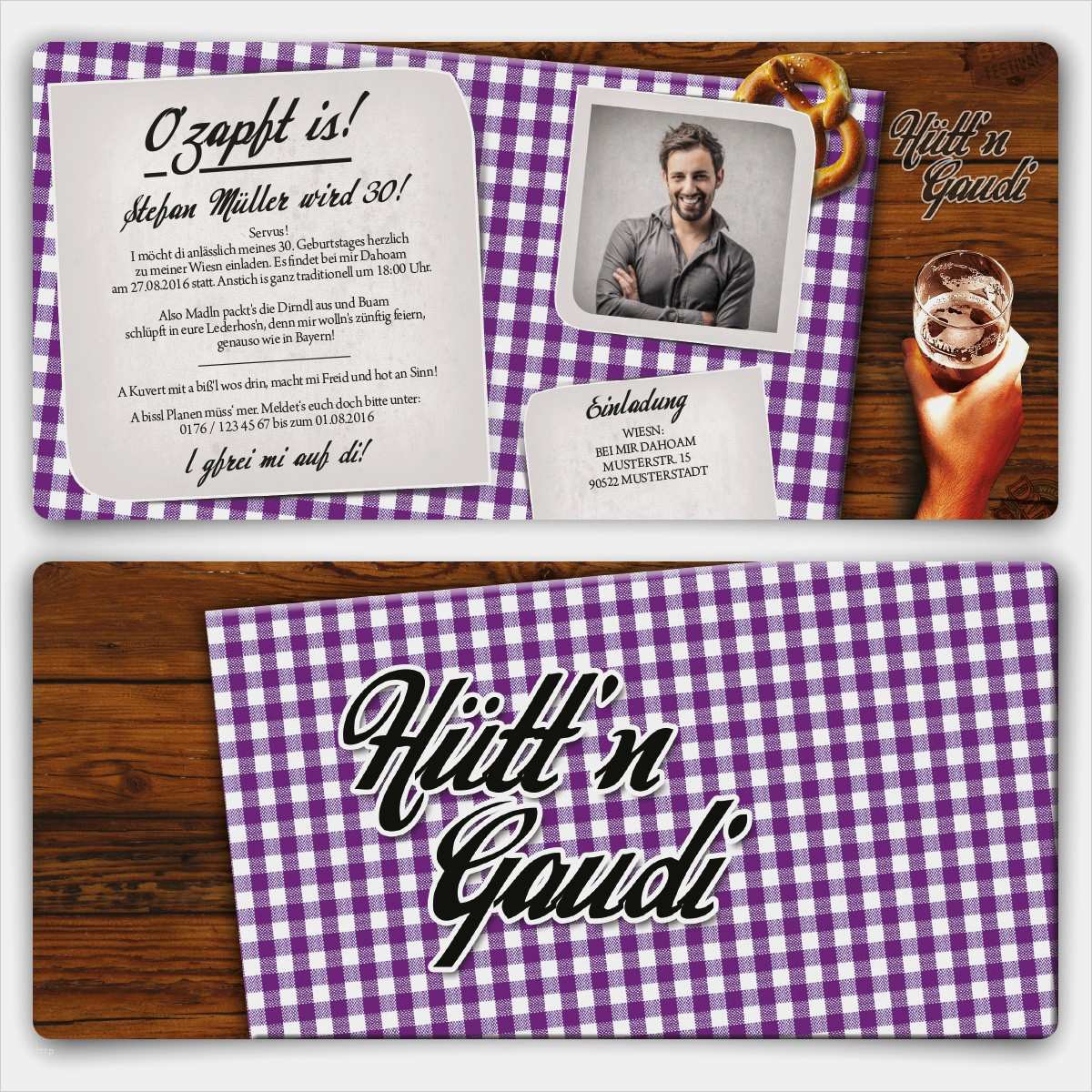 Bayerische Einladung Vorlage Cool Geburtstagseinladungen Hütt N Gaudi In Lila Mit Foto