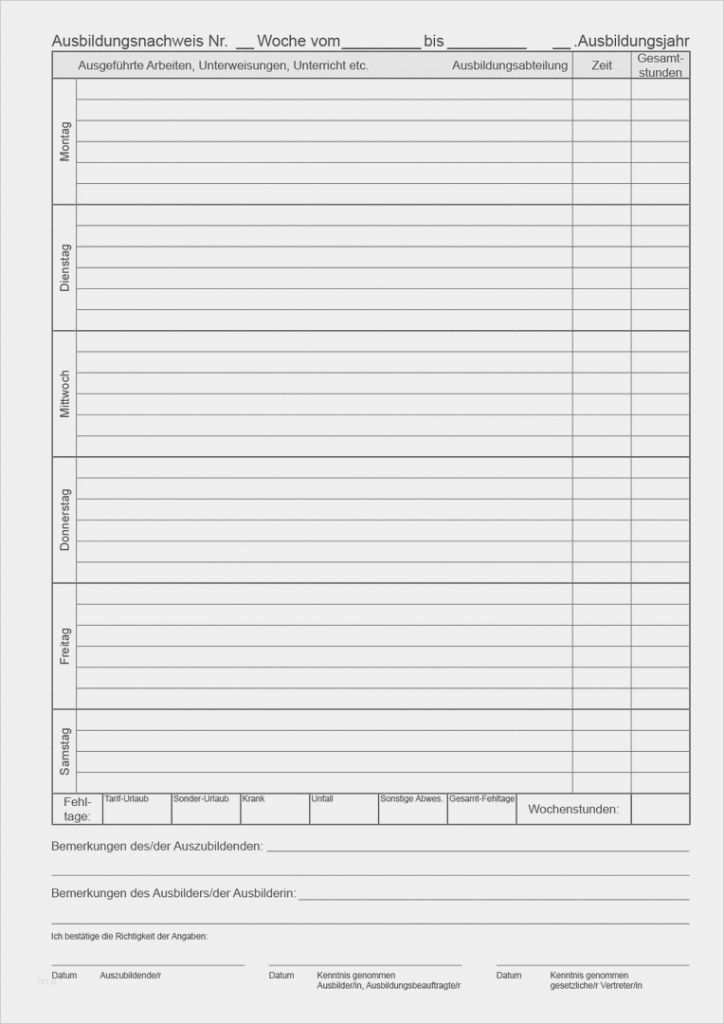 Berichtsheft Vorlage Hwk Download Schönste Berichtsheft Tägliche Eintragung Montag Samstag Seibert
