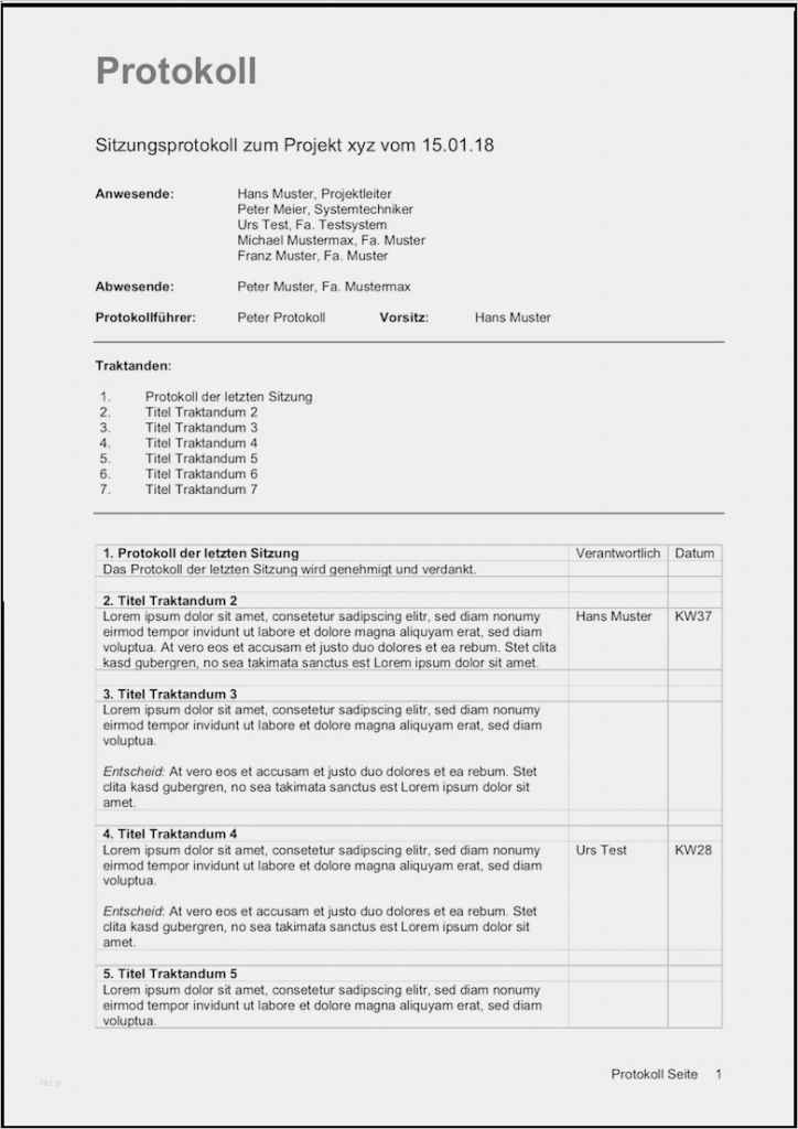 Besprechungsprotokoll Vorlage Word 2010 Angenehm Protokoll ...
