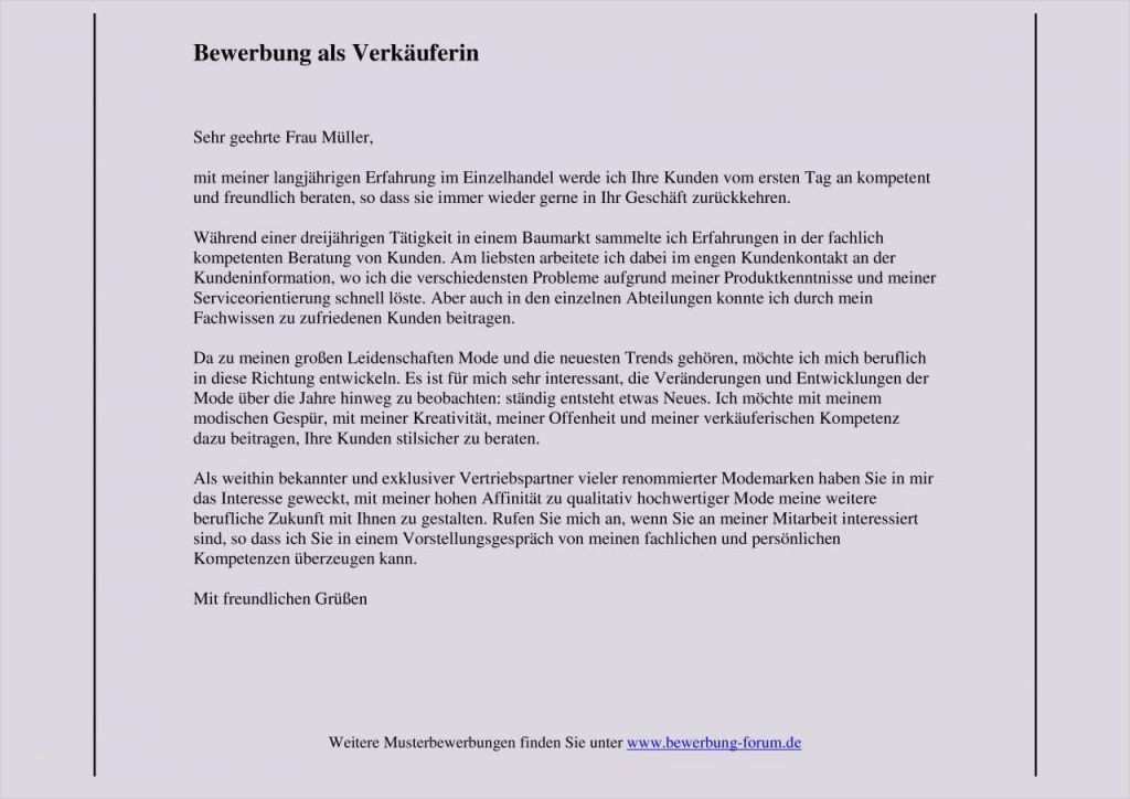 Bewerbung Als Verkäuferin Vorlage Einzigartig Bewerbung Verkauferin Muster Kostenlos