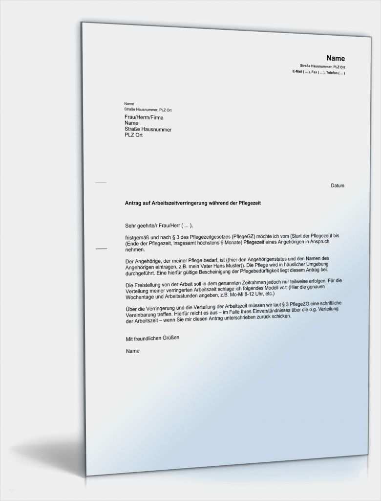 Businessplan Pflegedienst Vorlage Neu Antrag Arbeitszeitverringerung Pflegezeit