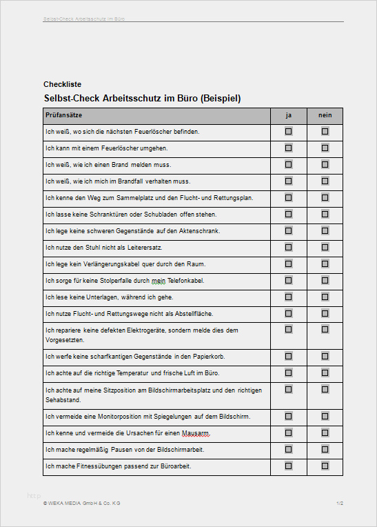 Checkliste Brandschutz Im Büro Vorlage Genial Selbstcheck Arbeitsschutz Im Büro