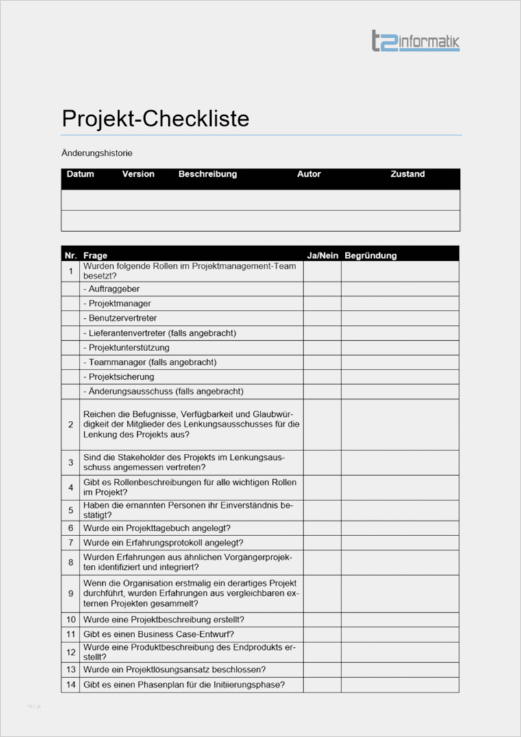 Checkliste Maschinenwartung Vorlage Einzigartig Projekt Checkliste Vorlage – Downloads – T2informatik