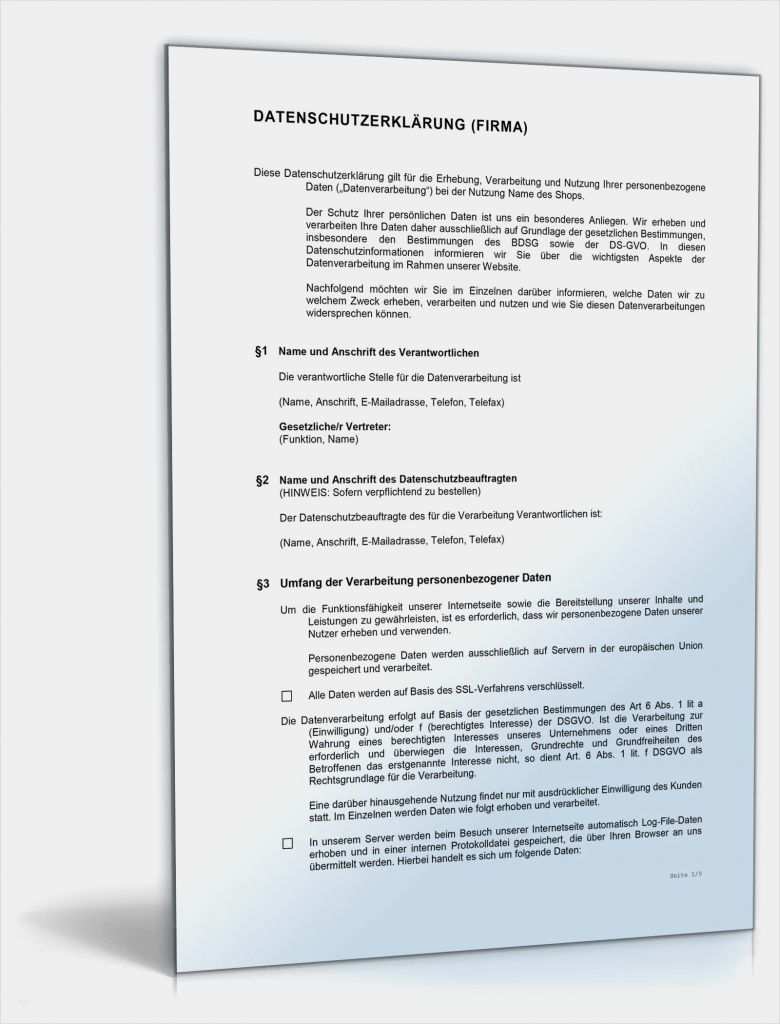 Dsgvo Einzelunternehmer Vorlage Genial Datenschutzerklärung Line Shop