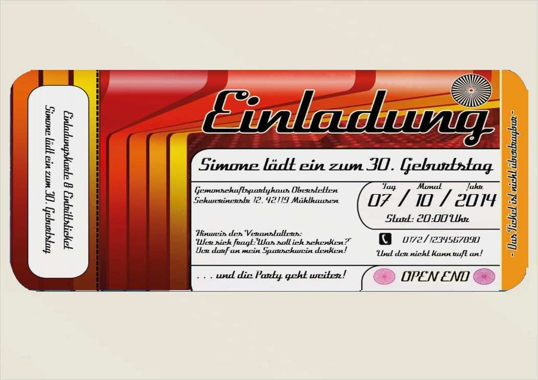 Einladung Eintrittskarte Vorlage Kostenlos Wunderbar Geburtstagseinladung Vorlage