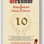 Einladung Hochzeitstag Vorlage Wunderbar Rosenhochzeit Urkunde Zum 10 Hochzeitstag Geschenkidee