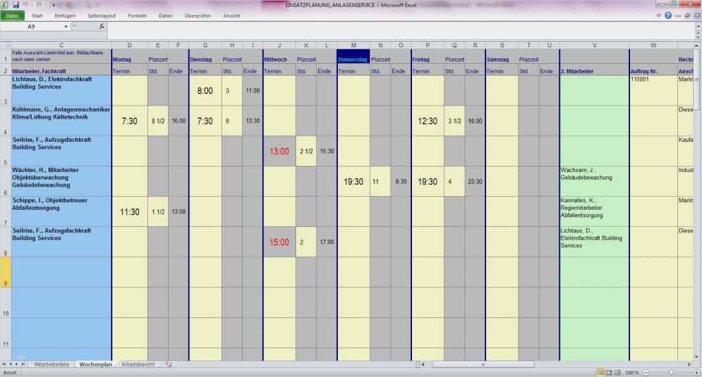 Einsatzplan Mitarbeiter Vorlage Neu Mitarbeiter Einsatzplanung Gebäude Und Anlagenservice