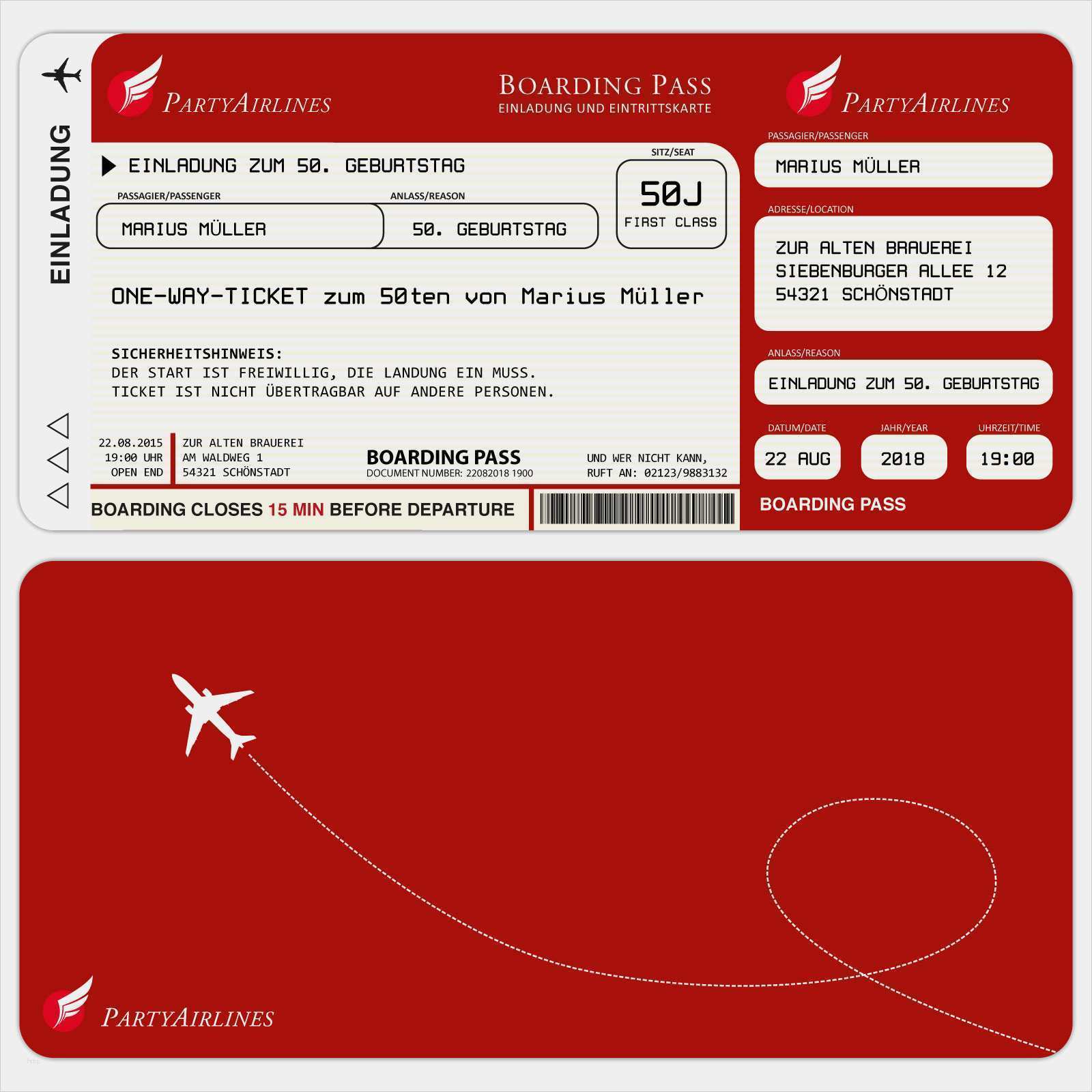 Eintrittskarte Vorlage Word Genial Einladungskarten Zum Geburtstag Als Flugticket – Rot