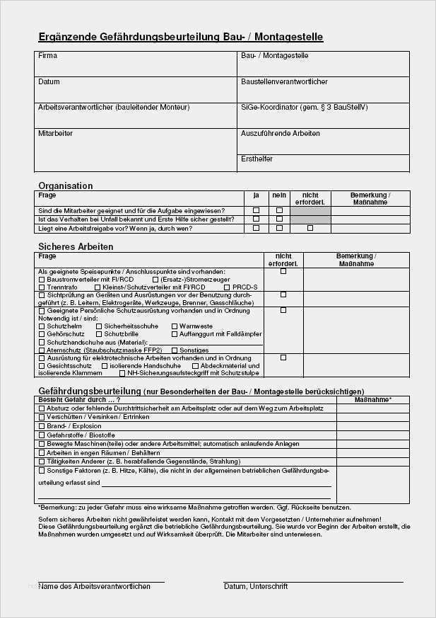 Elektro Prüfprotokoll Vorlage Bewundernswert Gefährdungsbeurteilung Auf Bau Und Montagestellen