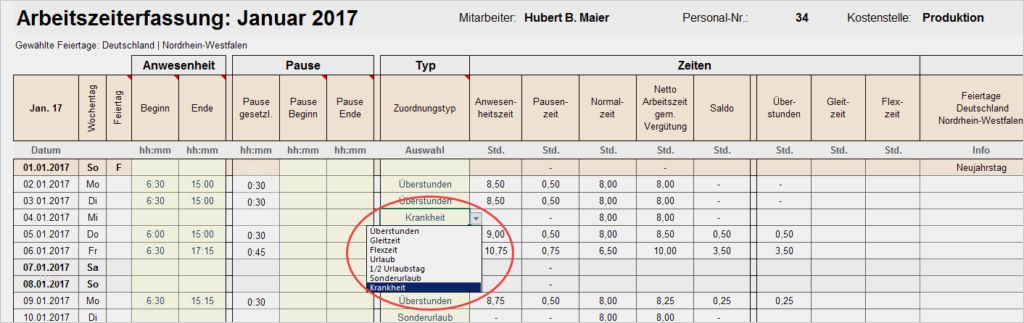 Erfassung Krankheitstage Excel Vorlage Gut Excel Arbeitszeiterfassung