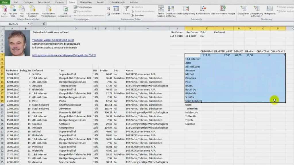 Excel Datenbank Vorlage Erstaunlich Datenbank Funktionen In Excel Einsetzen
