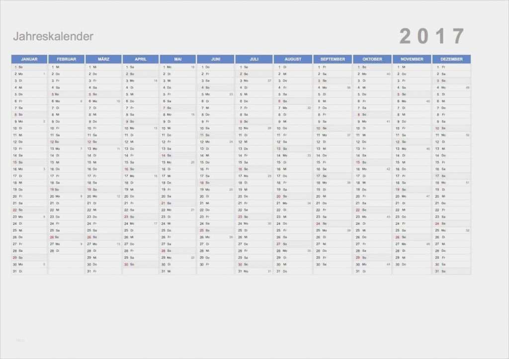 Excel Kalender Vorlage Schön Jahreskalender 2017 Excel