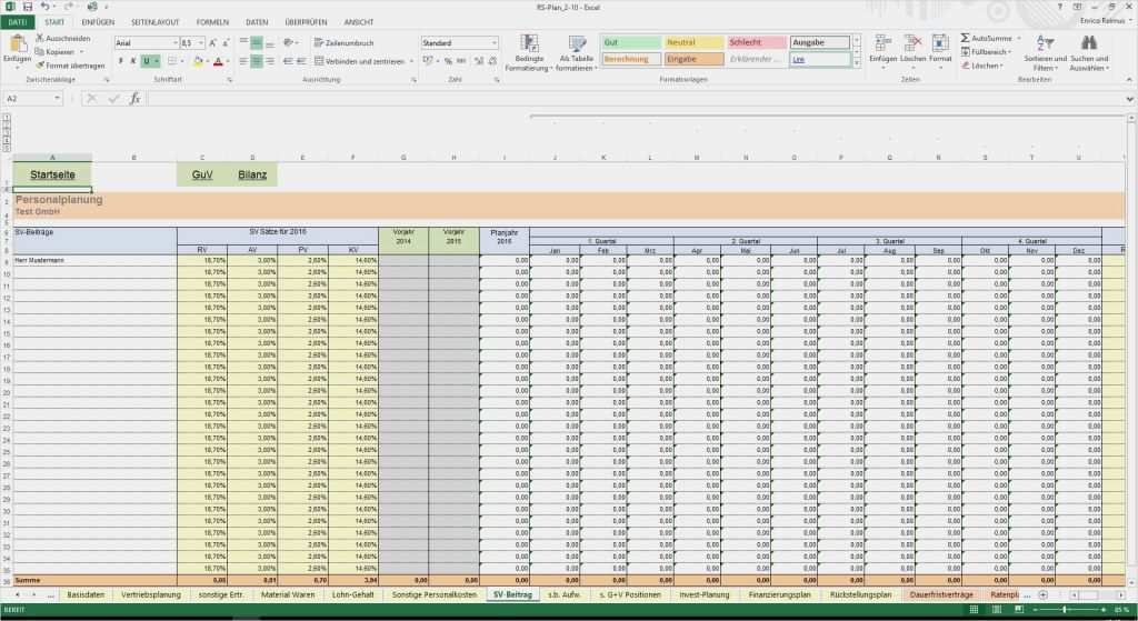 Excel Personalplanung Vorlage Inspiration Excel tool Rs Plan Unternehmensplanung Planbilanz