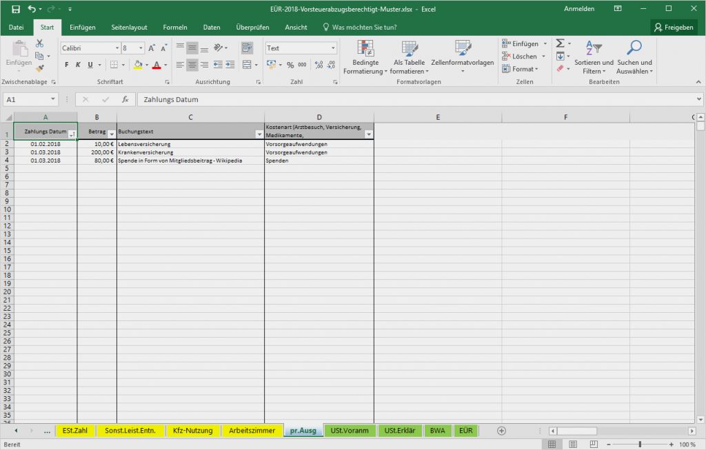 Excel Sparplan Vorlage Genial Excel Vorlage Einnahmenüberschussrechnung EÜr Pierre