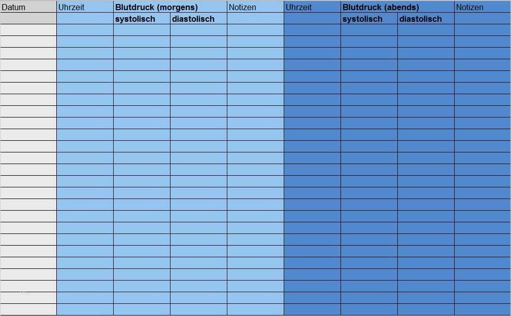 Excel Vorlage Blutwerte Erstaunlich Blutdrucktabelle Zum ...