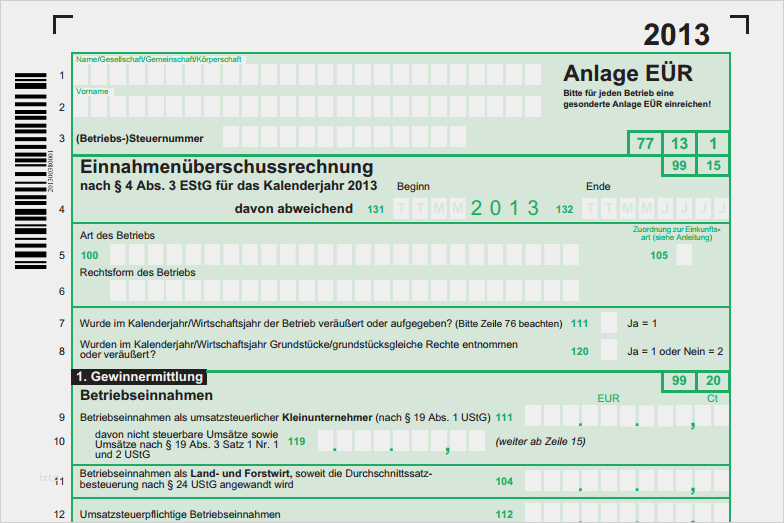 Formlose Gewinnermittlung Kleinunternehmer Vorlage Kostenlos Genial Einnahmeüberschussrechnung Anlage EÜr 2013
