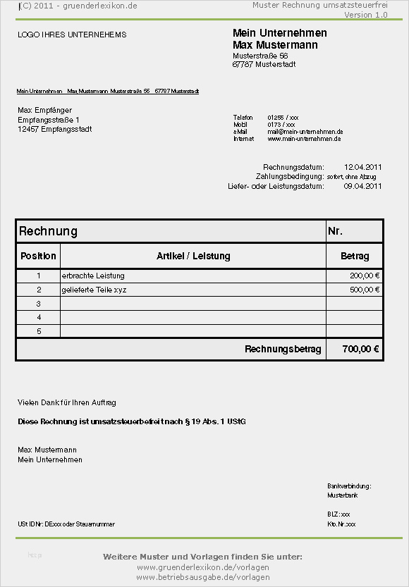 Formlose Gewinnermittlung Kleinunternehmer Vorlage Kostenlos Luxus Wie Muss Rechnung Aussehen Wenn Man Kleinunternehmer