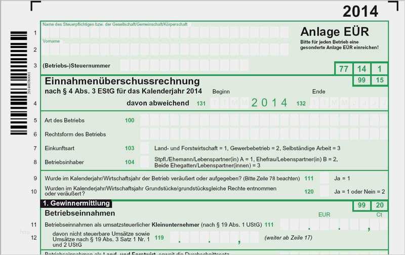 Formlose Gewinnermittlung Kleinunternehmer Vorlage Kostenlos Wunderbar formulare Einnahmenüberschussrechnung Anlage EÜr 2014