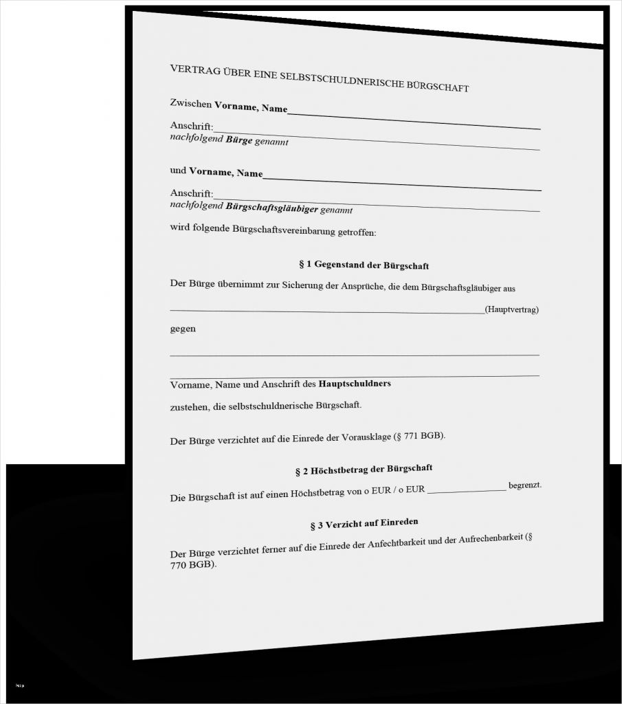 Freiwillige Bürgschaft Mietvertrag Vorlage Erstaunlich Bürgschaftsvertrag Muster Standardvertraege