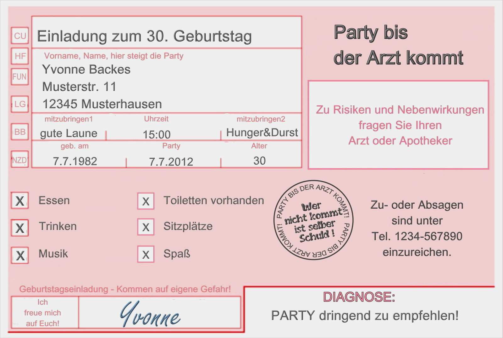 Geburtstagseinladung 18 Vorlagen Erstaunlich Einladungskarten Arzt 18 30 40 50 Geburtstag Einladungen