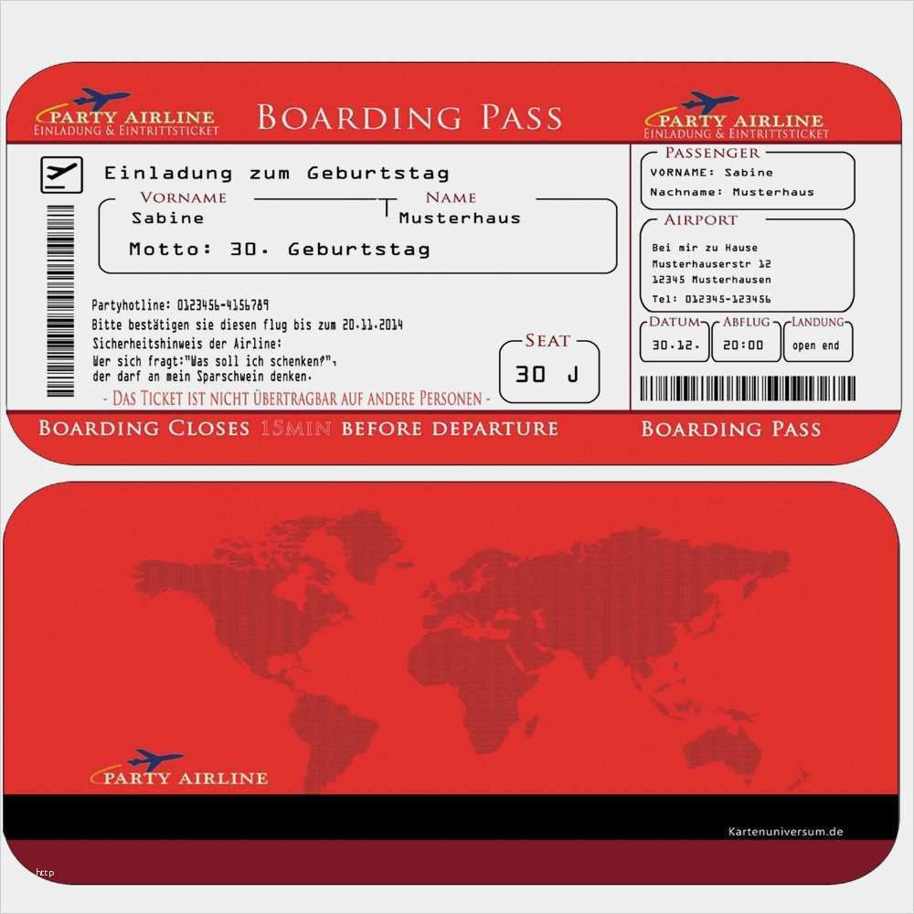 Geburtstagseinladung Boarding Pass Vorlage Neu Einladungskarten Geburtstag Boarding Pass Flugticket Rot