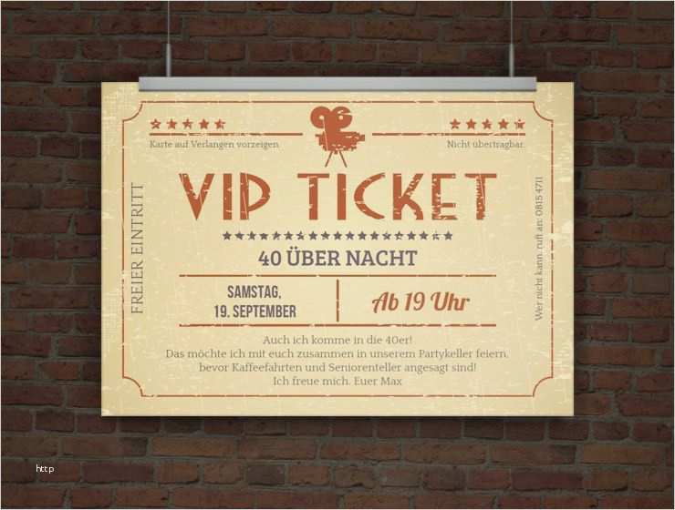 Geburtstagseinladung Vorlagen Kostenlos Zum Ausdrucken Wunderbar Einladungskarte Vip Ticket Retro