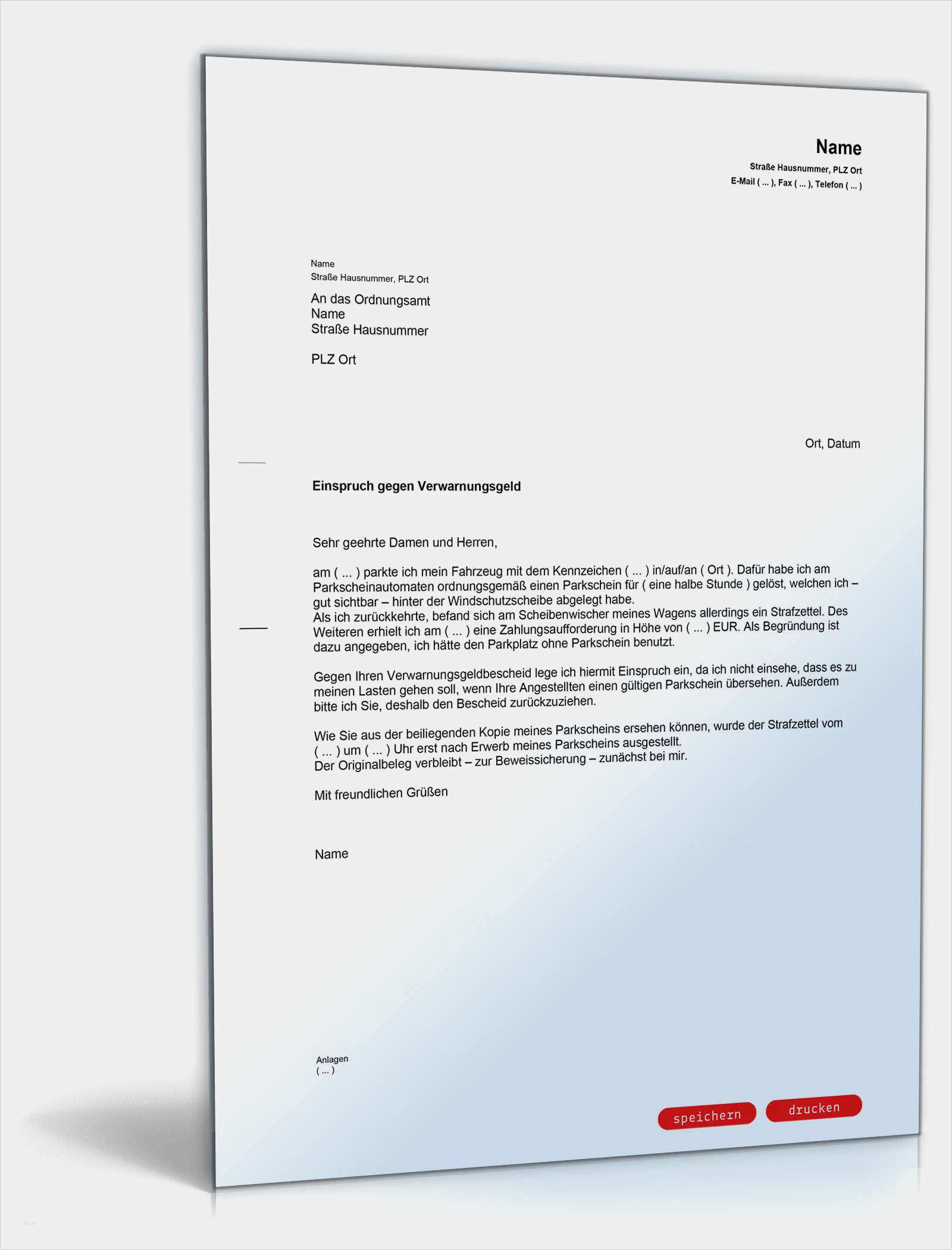 Geburtstagskarte Schreiben Vorlage Elegant Einspruch Gegen Verwarnung Trotz Parkscheins Muster