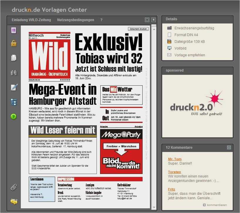 Geburtstagszeitung Deckblatt Vorlage Schönste Web2print Vorlagen Portal Druckn Erfolgreich Gestartet