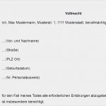 Generalvollmacht Patientenverfügung Vorlage Genial Vollmacht Für Den todesfall Des Lebenspartners