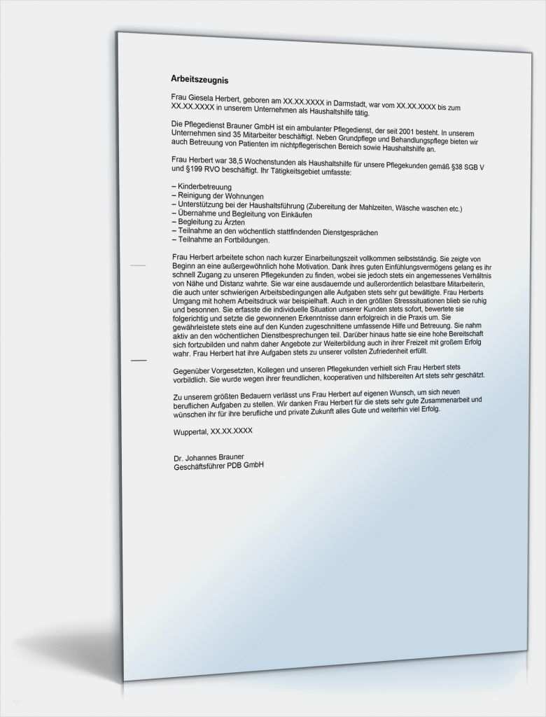 Gutes Arbeitszeugnis Vorlage Inspiration Arbeitszeugnis "sehr Gut" Haushaltshilfe