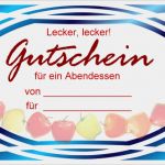 Gutschein Abendessen Vorlage Genial Gutscheine Für Ein Abendessen