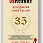 Gutschein Silberhochzeit Vorlage Einzigartig Leinenhochzeit Urkunde Zum 35 Hochzeitstag Geschenkidee