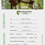 Gutschein übernachtung Vorlage Einzigartig Gutschein Eine Nacht Baumhaushotel solling