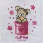 Handarbeit Sticken Vorlagen Süß Stickpackung Stickbild Sticken 20x22 Geburt Baby Mädchen